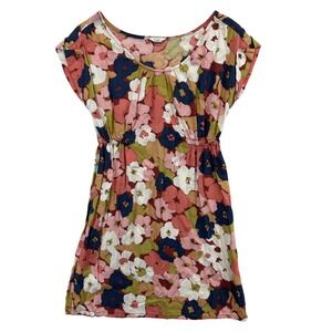 Fossil Mini Dress Womens XS Floral Print Elastic Waist Short Sleeve Tunic